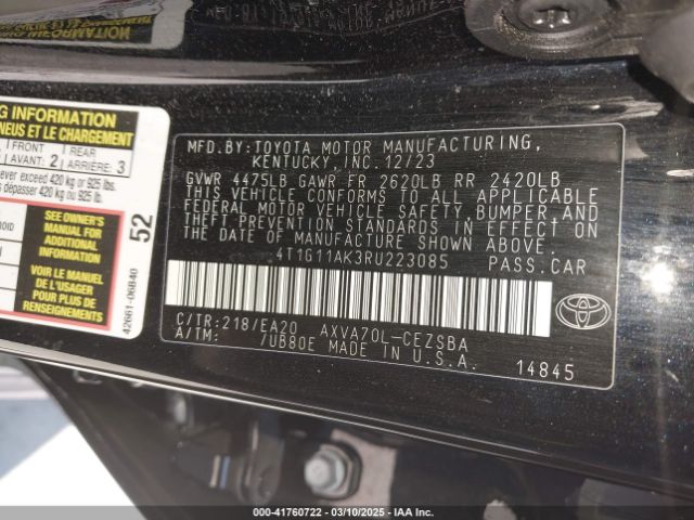 4T1G11AK3RU223085 Toyota CAMRY SE