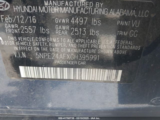 5NPE24AFXGH395991 Hyundai Sonata