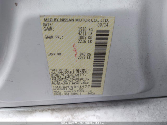 1N4AL3AP8FN341477 Nissan Altima 2.5 Sl