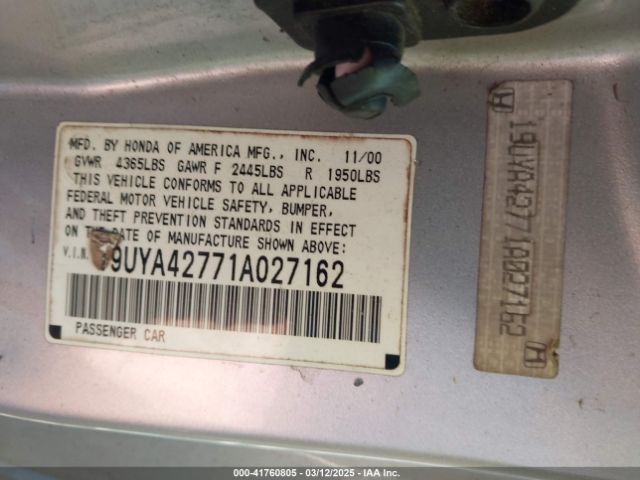 2001 ACURA CL 19UYA42771A027162 Photo 8