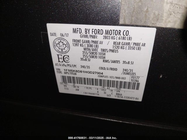 1FM5K8D81HGD27004 Ford EXPLORER XLT