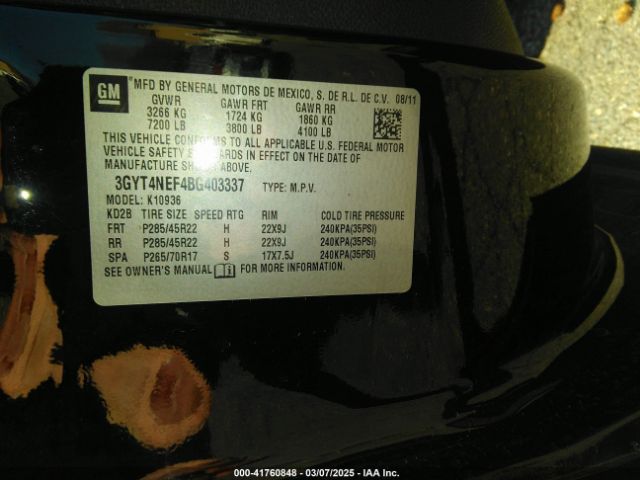 2011 CADILLAC ESCALADE EXT 3GYT4NEF4BG403337 Photo 8