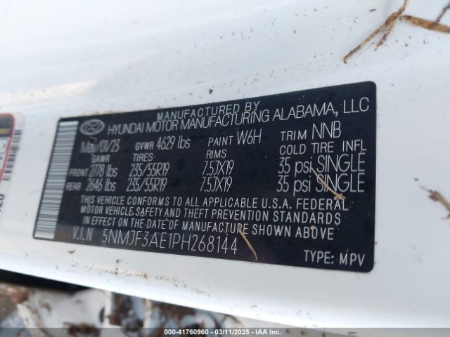5NMJF3AE1PH268144 Hyundai TUCSON SEL