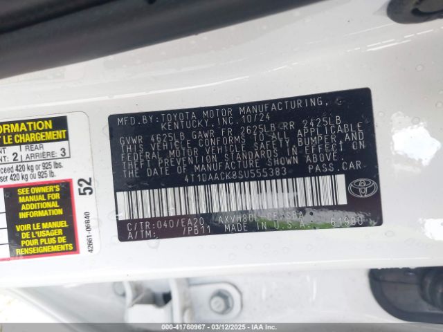 4T1DAACK8SU555383 Toyota a25a-fxs