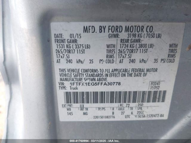 2015 FORD F-150 1FTFX1EG5FFA30778 Photo 8