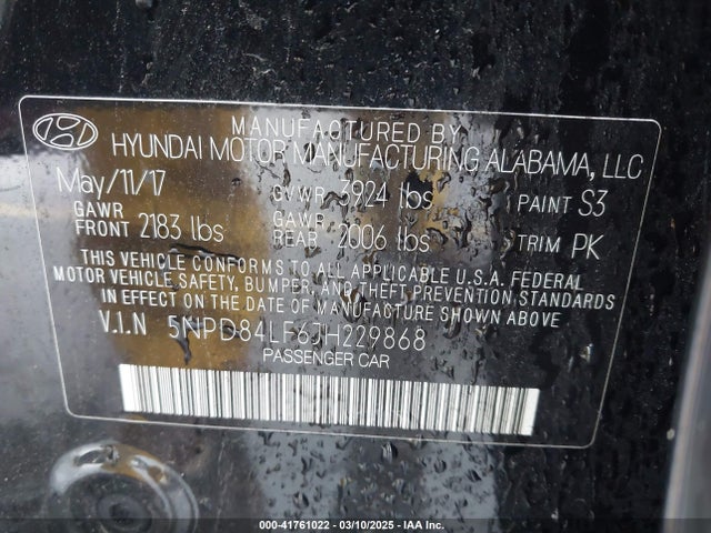 5NPD84LF6JH229868 Hyundai ELANTRA SEL