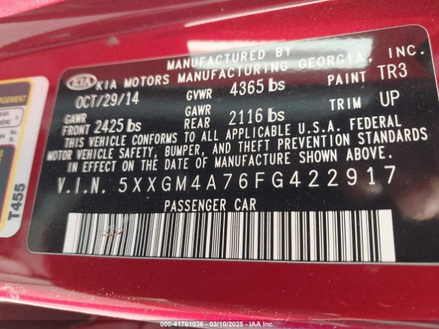 5XXGM4A76FG422917 KIA Optima Lx