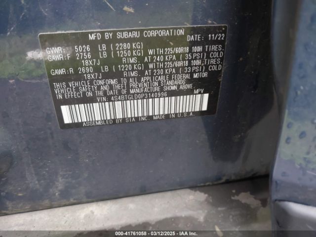 4S4BTGLD0P3140996 Subaru Outback Onyx Edition Xt