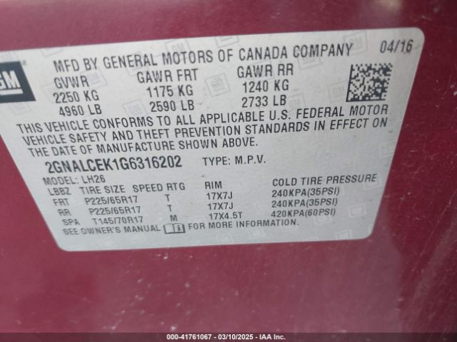 2GNALCEK1G6316202 Chevrolet lea - e85 max, aluminum