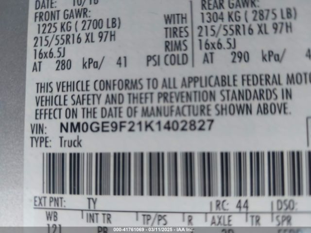 NM0GE9F21K1402827 Ford Transit Connect Xlt