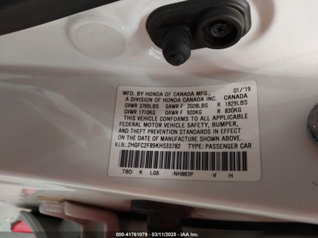 2HGFC2F89KH533782 Honda Civic Sport