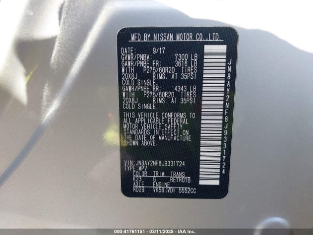 JN8AY2NF8J9331724 Nissan Armada Platinum