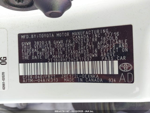 Toyota COROLLA LE 2017 2T1BURHE2HC817697 Image 9