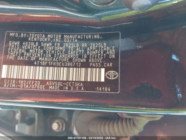 4T1BF1FK9EU386712 Toyota CAMRY SE