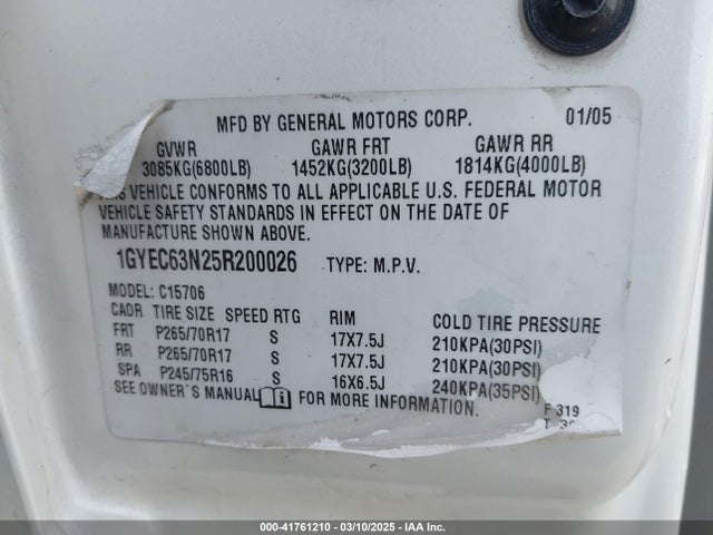 2005 CADILLAC ESCALADE 1GYEC63N25R200026 Photo 8