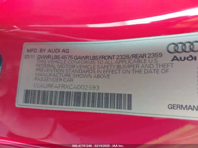2012 AUDI A5 WAURFAFRXCA002593 Photo 8
