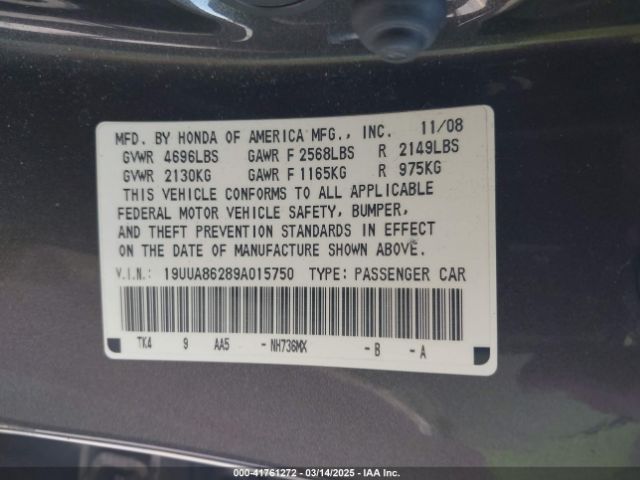 2009 ACURA TL 19UUA86289A015750 Photo 8