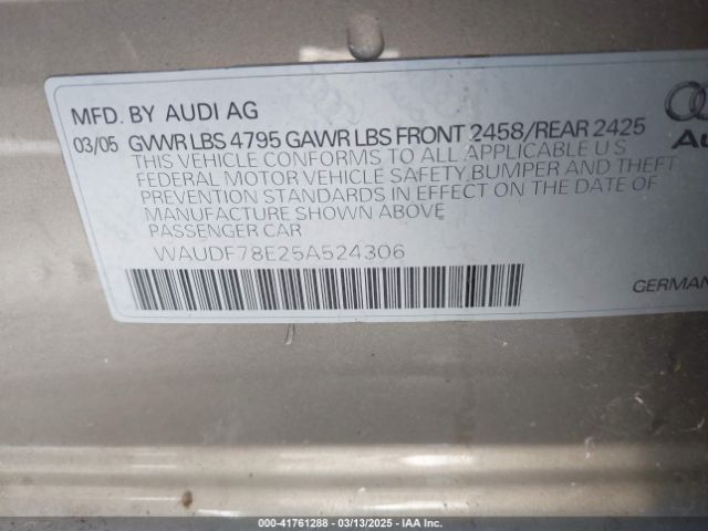 2005 AUDI A4 WAUDF78E25A524306 Photo 8