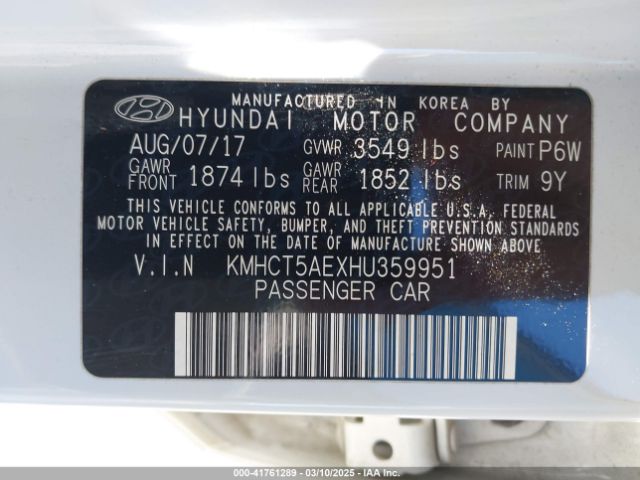 KMHCT5AEXHU359951 Hyundai ACCENT SE