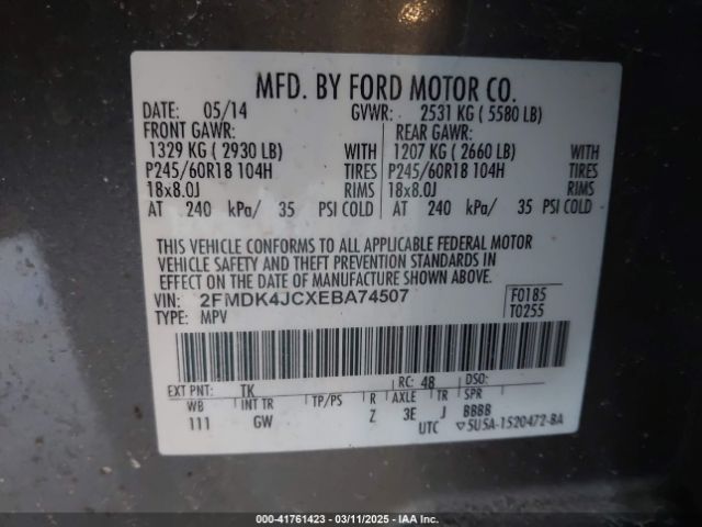 2FMDK4JCXEBA74507 Ford EDGE SEL