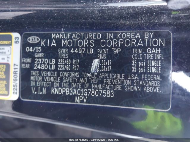 KNDPB3AC1G7807583 KIA Sportage Lx