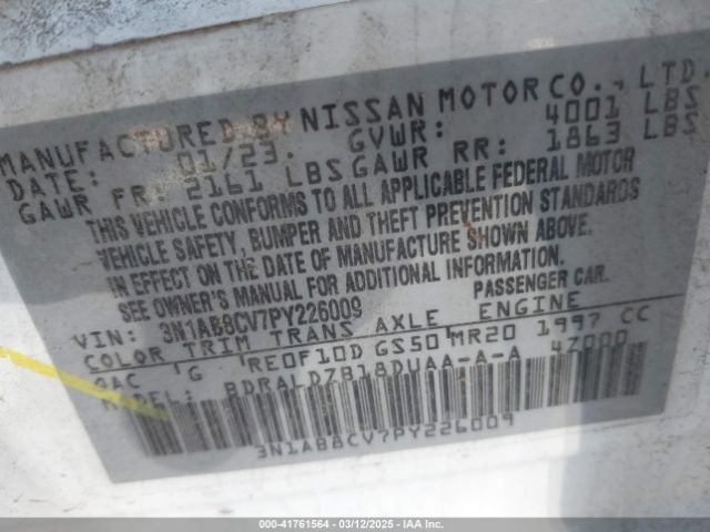 3N1AB8CV7PY226009 Nissan Sentra Sv Xtronic Cvt
