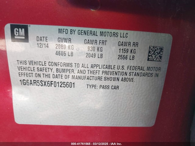 1G6AR5SX6F0125601 Cadillac CTS LUXURY