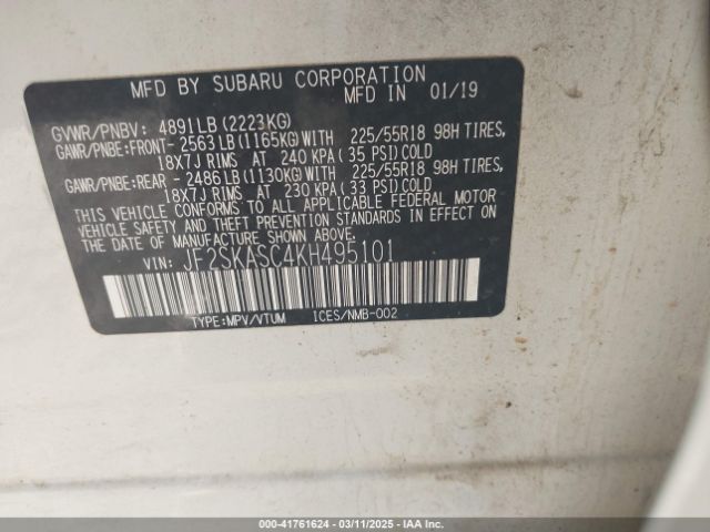 JF2SKASC4KH495101 Subaru Forester Limited