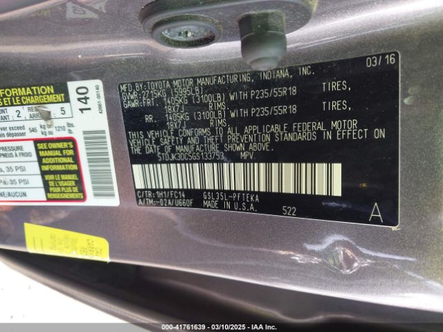 5TDJK3DC5GS133753 Toyota Sienna Le 7 Passenger