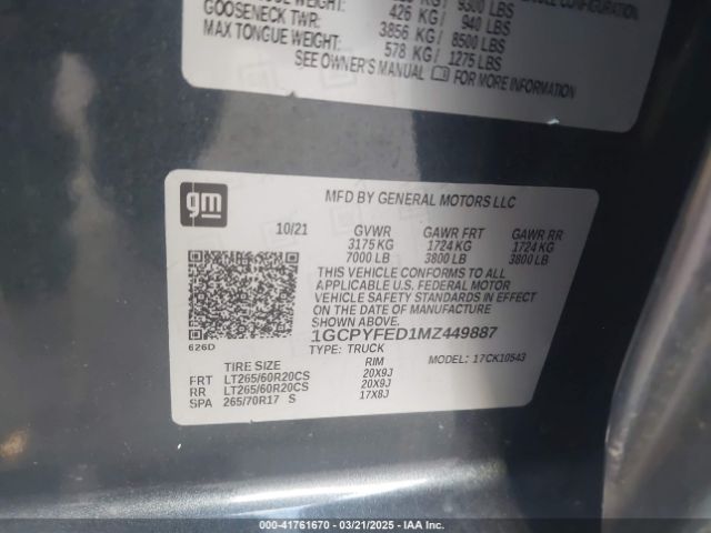 1GCPYFED1MZ449887 Chevrolet Silverado 1500 4wd  Short Bed Lt Trail Boss