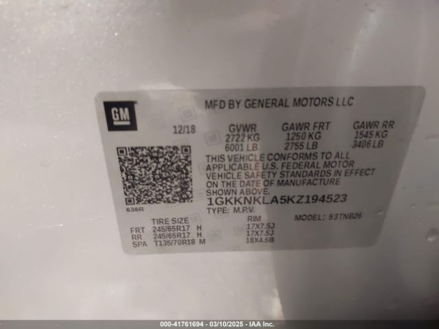 1GKKNKLA5KZ194523 GMC Acadia Sle-1