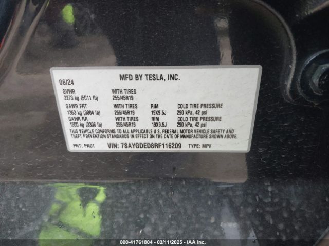 7SAYGDED8RF116209 Tesla Model Y Long Range Dual Motor All-wheel Drive/rwd