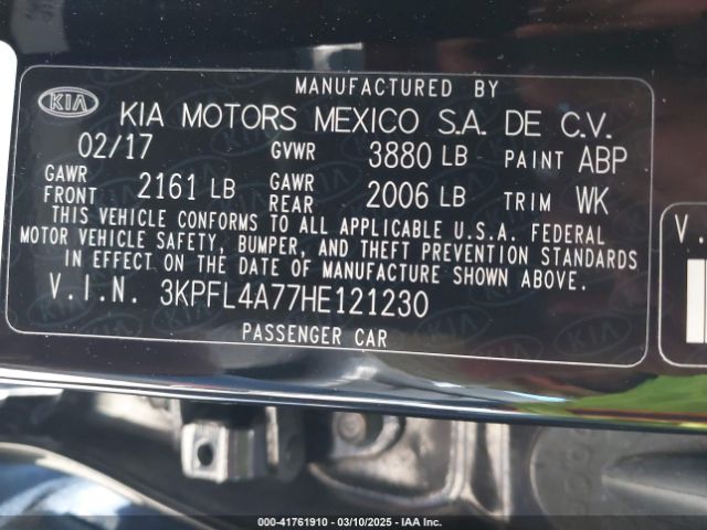 3KPFL4A77HE121230 KIA FORTE S
