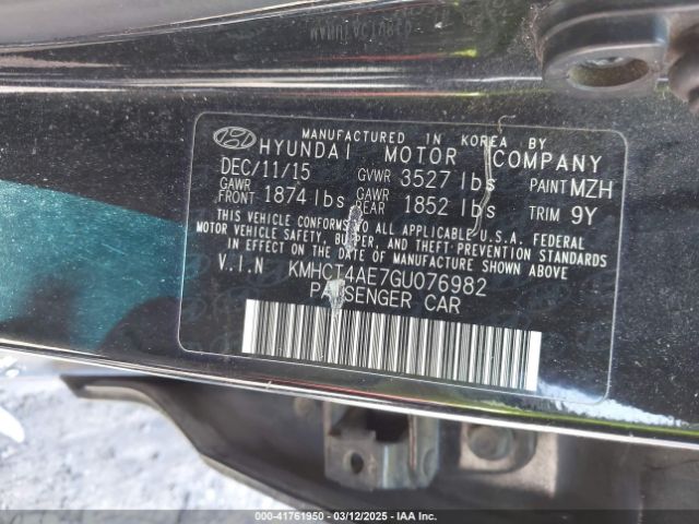 KMHCT4AE7GU076982 Hyundai ACCENT SE