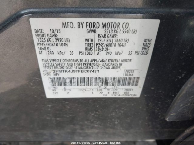 2FMTK4J97FBC07421 Ford EDGE SEL