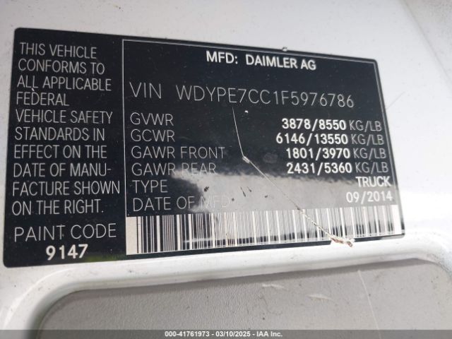 WDYPE7CC1F5976786 Freightliner Sprinter 2500 Normal Roof
