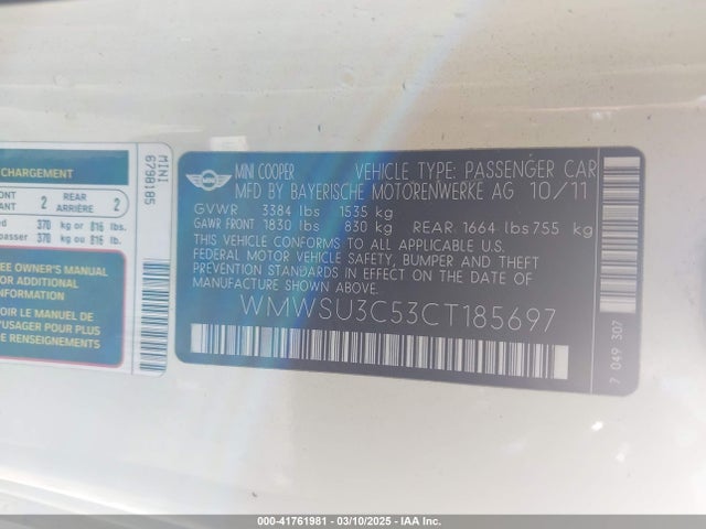 2012 MINI COOPER WMWSU3C53CT185697 Photo 8