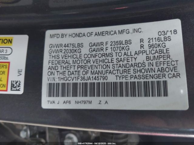 1HGCV1F36JA145790 Honda Accord Sport