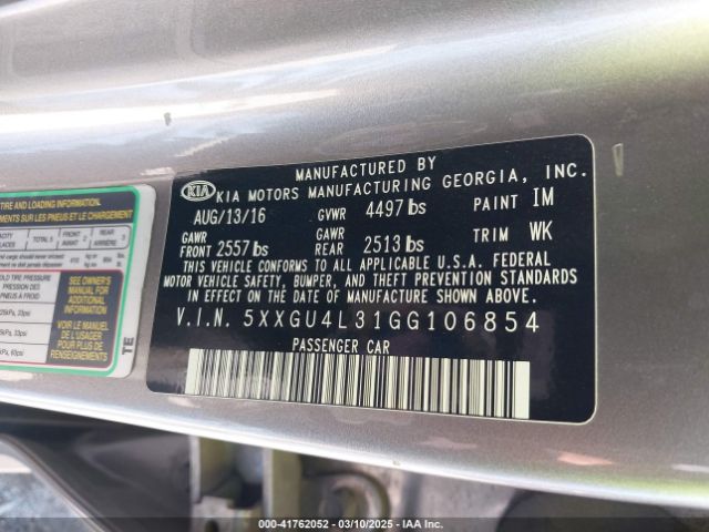 5XXGU4L31GG106854 KIA OPTIMA EX