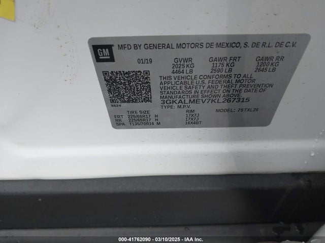 3GKALMEV7KL267315 GMC Terrain Sle