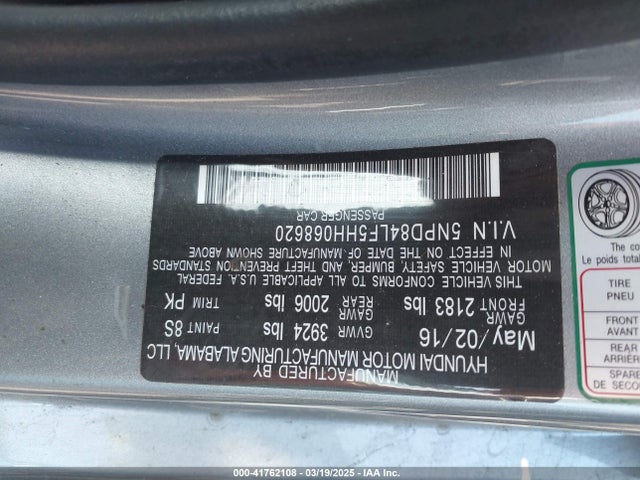 5NPD84LF5HH068620 Hyundai ELANTRA SE