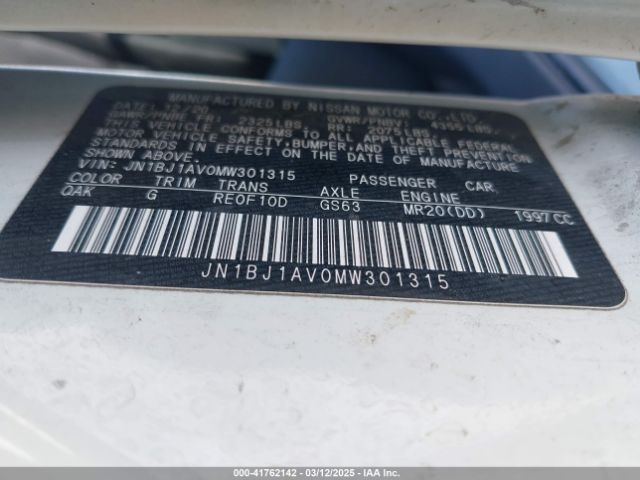 JN1BJ1AV0MW301315 Nissan Rogue Sport S Fwd Xtronic Cvt