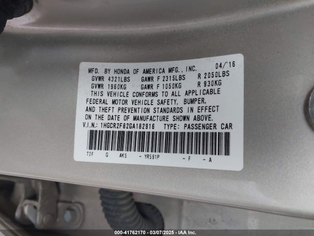 1HGCR2F82GA182916 Honda Accord Ex-l