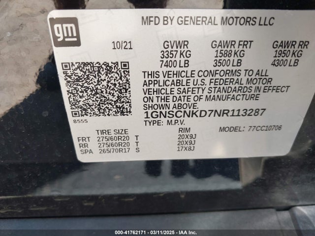 Chevrolet Tahoe 2wd Lt 2022 1GNSCNKD7NR113287 Image 9