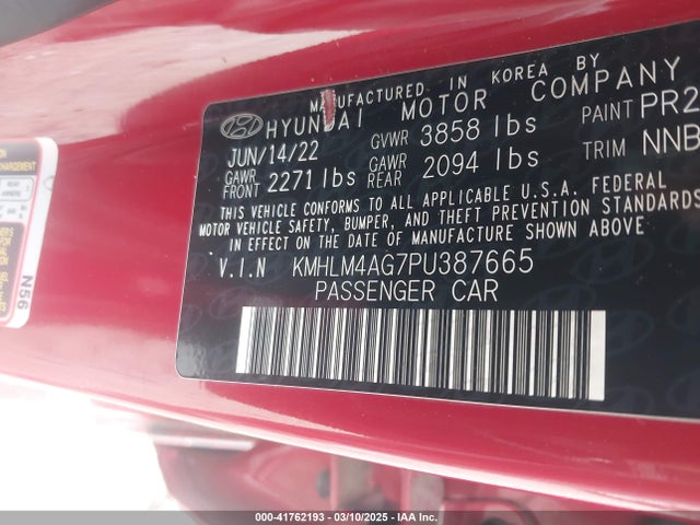 KMHLM4AG7PU387665 Hyundai ELANTRA SEL