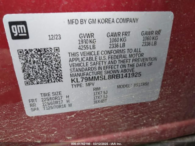KL79MMSL8RB141925 Chevrolet Trailblazer Fwd Ls