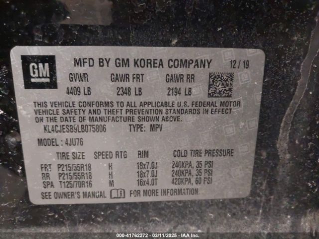 KL4CJESB9LB075806 Buick Encore Awd Preferred