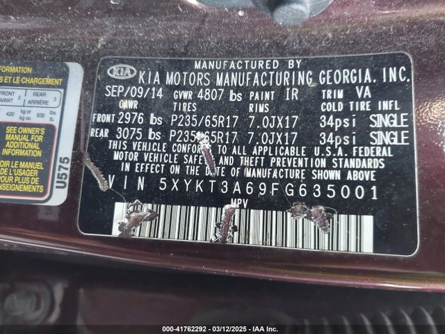 5XYKT3A69FG635001 KIA SORENTO LX