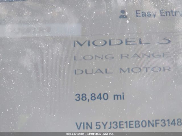 5YJ3E1EB0NF314870 Tesla Model 3 Long Range Dual Motor All-wheel Drive