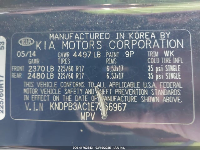 KNDPB3AC1E7656967 KIA Sportage Lx